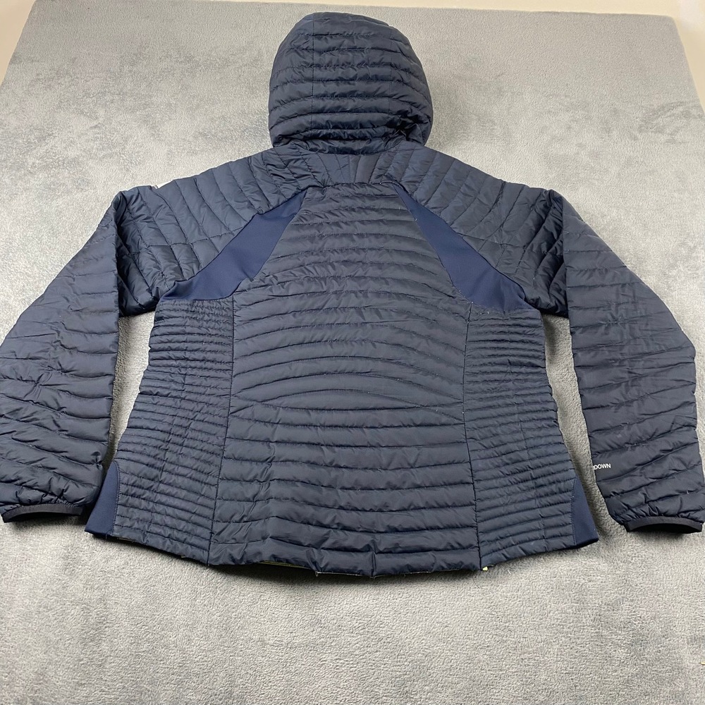 Eddie Bauer Womens XL StormDown 800 Puffer Jacket Navy Blue Lime Green Hooded - Picture 12 of 12